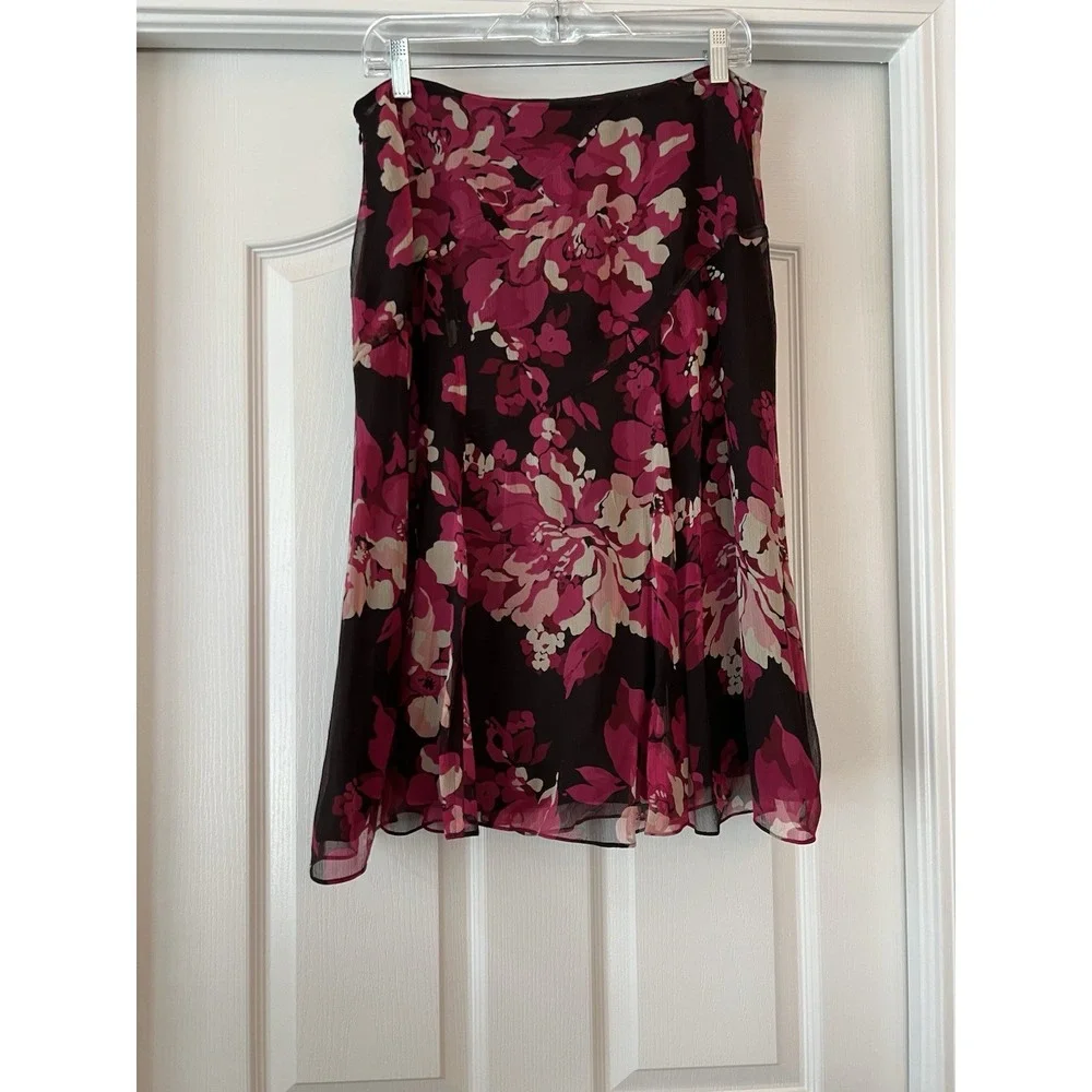 Nine West Pink Floral Women's‎ Skirt 10 Work Office Wear 100% Silk Whimsy
